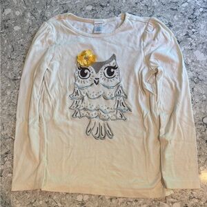 Gymboree Cream Long Sleeve Owl Tee with Yellow Flower Girls 10